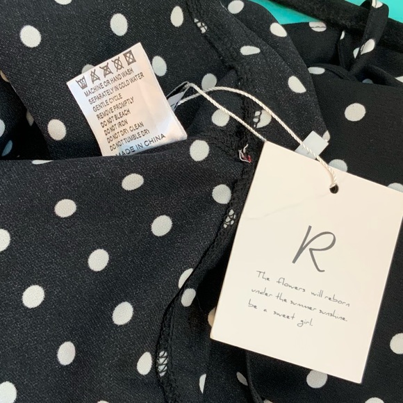 Polka Dot Cold Shoulder Black Chiffon Blouse - Picture 9 of 9